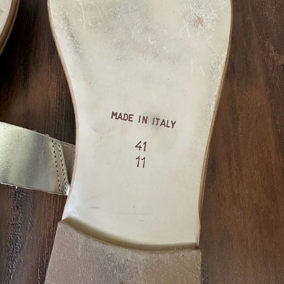 MERCANTI FIORENTINI Gold Leather Two Straps Slip-On Sandals Slides - Picture 9 of 9